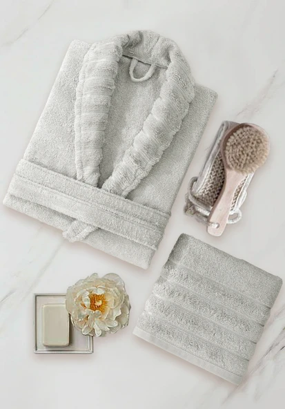 Bornoz - Havlu Seti Carla A.Gri S/M+50x90cm ürün görseli 1