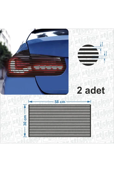 2 Adet Çizgi Desenli Stop Kaplama Oto Sticker Kaplama - Siyah ürün görseli 1