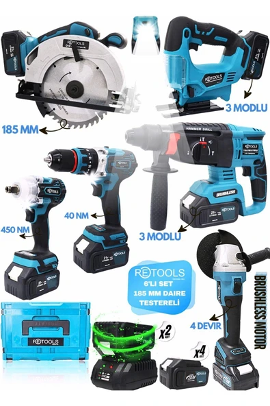 6LI SET 185 MM DAİRE TESTERELİ VE USB IŞIKLI - 1
