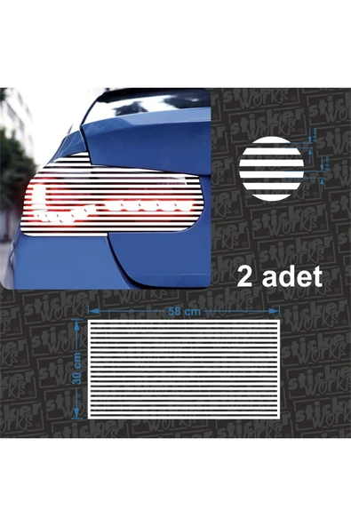 2 Adet Çizgi Desenli Stop Kaplama Oto Sticker Kaplama - Siyah - Resim 3