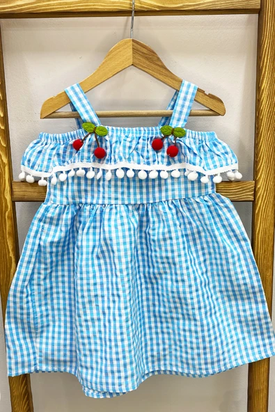 KIZ ÇOCUK ASKILI ELBİSE DANTELLİ EKOSE DESENLİ B14