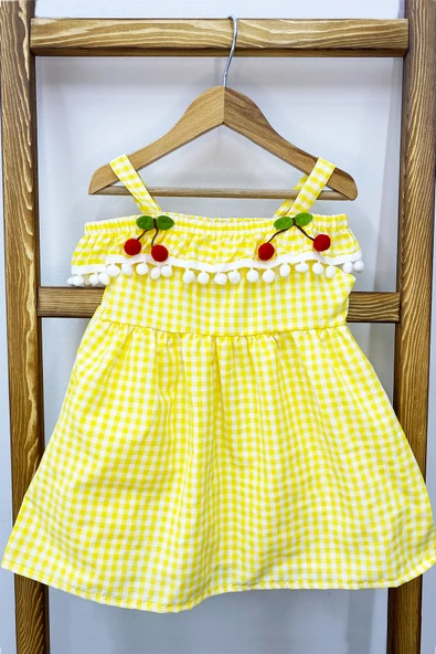 KIZ ÇOCUK ASKILI ELBİSE DANTELLİ EKOSE DESENLİ B14 - 12