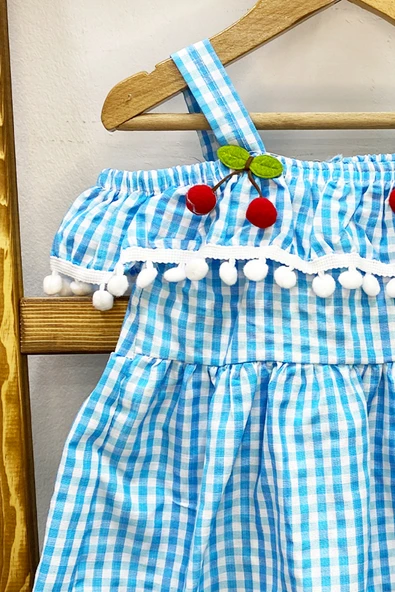 KIZ ÇOCUK ASKILI ELBİSE DANTELLİ EKOSE DESENLİ B14 - 3