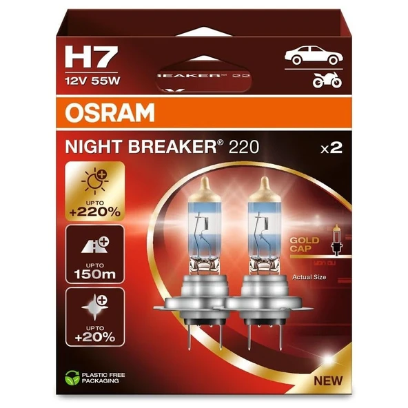 Osram H7 Night Breaker 220 +%220 12V 55W 2'li Ampul Set