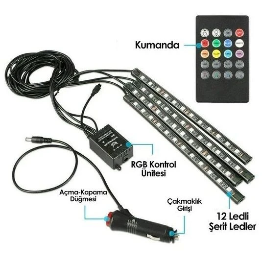 Oto Ayak Altı Led Lamba Uzaktan Kumandalı Sese Duyarlı 12V 4 Adet - Resim 2