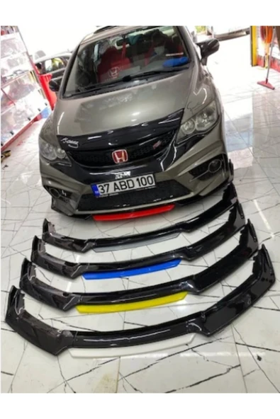 4 Parça Flaplı Ön Lip Piano Black ABS / (FC5 - KIRMIZI) Uyumlu - Resim 4