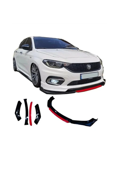 4 Parça Flaplı Ön Lip Piano Black ABS / (FC5 - KIRMIZI) Uyumlu - Resim 3