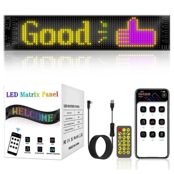 Dijital Led Matrix Panel Animasyon Kayar Led Kumandalı 12x60cm ürün görseli 1