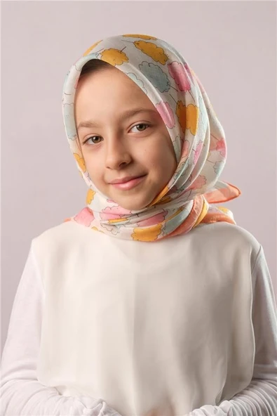 Gold Dijital Baskılı Çocuk Tesettür Eşarp Pamuk Polyester Pamuk Şeker Desenli 6002_03 ürün görseli 1
