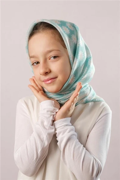 Somon Dijital Baskılı Çocuk Tesettür Eşarp Pamuk Polyester Papatya Desenli 6003_39 ürün görseli 1
