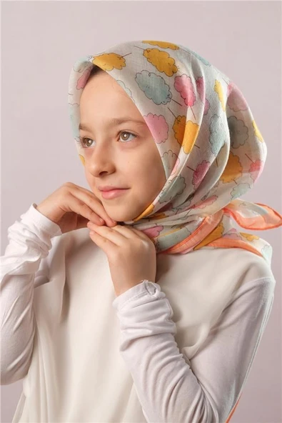 Gold Dijital Baskılı Çocuk Tesettür Eşarp Pamuk Polyester Pamuk Şeker Desenli 6002_03 - Resim 2