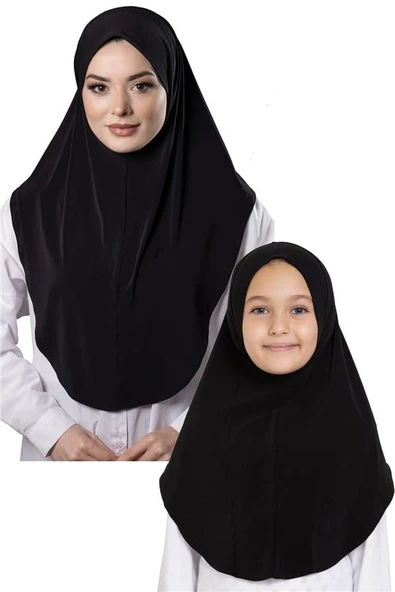 Siyah Pratik Anne Kız Kombin Tesettür Eşarp Sandy Düz Hijab 230812_01