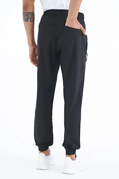 TOMMY LIFE Siyah Erkek Basic Cepli Bağcıklı Rahat Form Lastik Paça Eşofman Altı - 84826 - 5