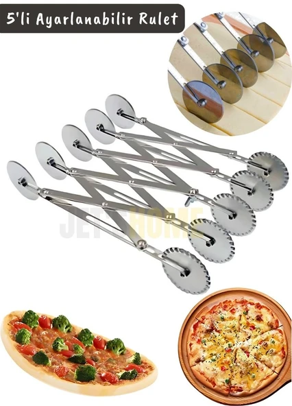 5’li Hamur Kesme Ruleti Ayarlanabilir Makarna Kesici Pizza Kesici Hamur Kesici Paslanmaz Çelik