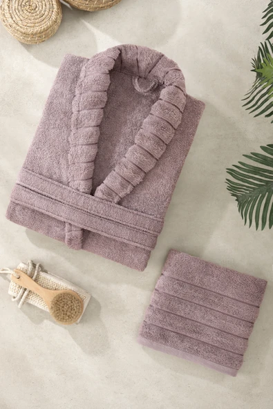 Deluxe %100 Pamuklu 4 Parça Bornoz Seti Bornoz Takımı Çeyiz Seti - 2