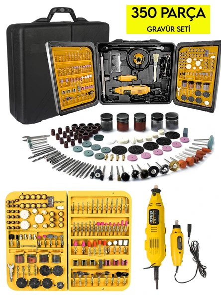 Rowermax 350 Parça Çift Makinalı Gravür Oyma Dremel Taşlama Zımpara 130 W