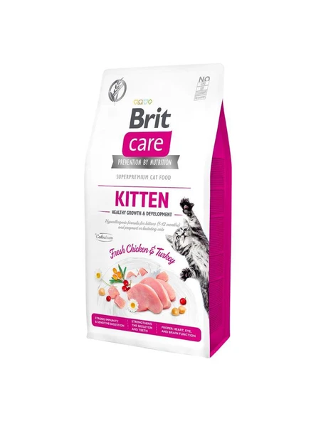 Brit Care Hypo-Allergenic Sağlıklı Büyüme için Tavuklu ve Hindili Tahılsız Yavru Kedi Maması 7kg ürün görseli