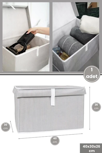 Kazak Kutu Hurç, Çorap Kazak Havlu Çamaşır Düzenleyici Mukavva Destekli (40x30x26cm) 1 Adet Gri