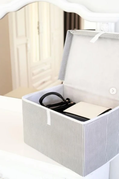 Kazak Kutu Hurç, Çorap Kazak Havlu Çamaşır Düzenleyici Mukavva Destekli (40x30x26cm) 2 Adet Gri - 3