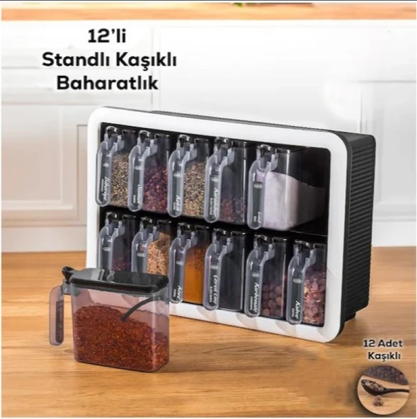 Zhlhome 12 li Standlı Kaşıklı Baharatlık Seti