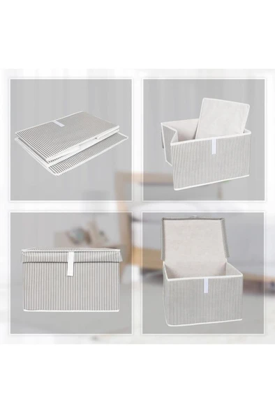 Kazak Kutu Hurç, Çorap Kazak Havlu Çamaşır Düzenleyici Mukavva Destekli (40x30x26cm) 3 Adet Gri - 4