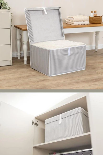 Maxi Kutu Hurç, Çarşaf Yastık Kıyafet Dolap İçi Düzenleyici Mukavva Destekli (50x40cm) 2 Adet Gri - 3