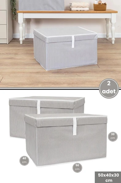 Maxi Kutu Hurç, Çarşaf Yastık Kıyafet Dolap İçi Düzenleyici Mukavva Destekli (50x40cm) 2 Adet Gri