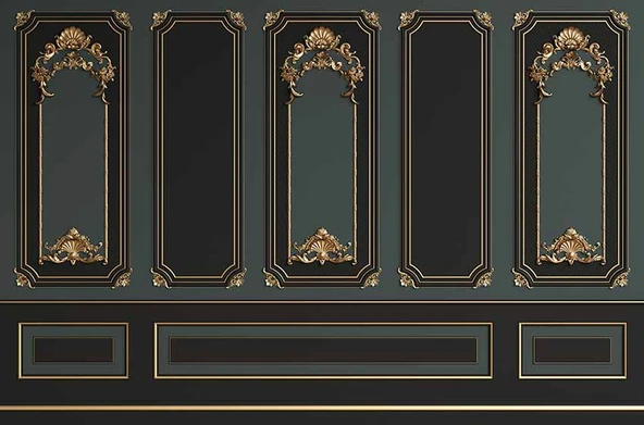 3 Boyutlu Siya ve Yeşil Panel Altın Motif Duvar Kağıdı Baskı - Resim 6