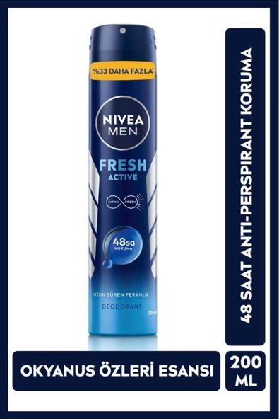 NIVEA MEN Fresh Active Erkek Sprey Deodorant 200ml, Antiperspirant, Avantajlı boy ürün görseli 1