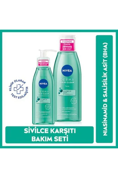 NIVEA Skin Clear Yüz Temizleme Jeli 150 ml + Derma Skin Clear Sivilce Karşıtı Tonik 200 ml ürün görseli