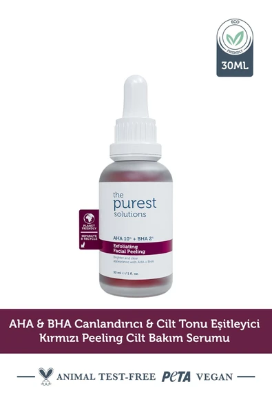 The Purest Solutions Aha & Bha Canlandırıcı & Cilt Tonu Eşitleyici Kırmızı Peeling Cilt Serumu 30 Ml (aha 10% + Bha 2%)