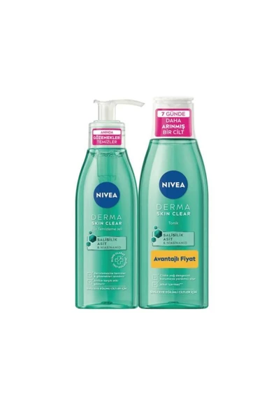 NIVEA Derma Skin Clear Yüz Temizleme Jeli 150 ml Tonik 200 Set Yüz Yıkama Fırçası ürün görseli