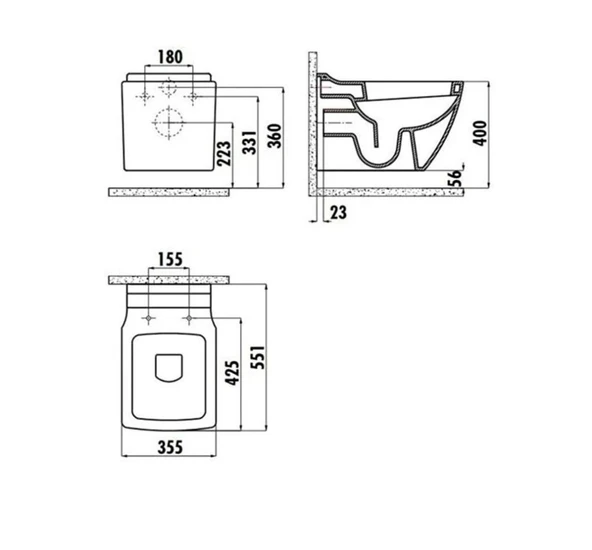 Creavit Trend Kare Asma Klozet + Nkp Duroplast Yavaş Kapanır Kapak - Resim 4