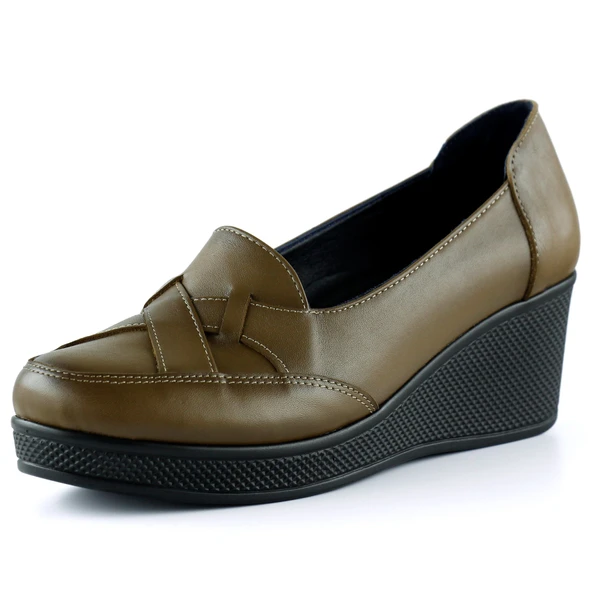 Erkan Saçmacı Shay Kahverengi Hakiki Dana Derisi Çapraz Bant Detaylı Dolgu Topuklu Günlük Ayakkabı ürün görseli 1