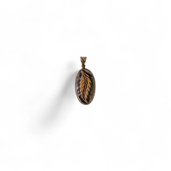 Ay Işığında Huzur Bronz Çini Taşlı Çelik Zincir Kolye - Resim 2