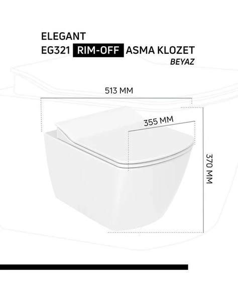 Creavit Elegant Rim-off Asma Klozet + Yavaş Kapanır Kapak - 4
