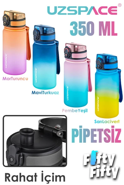 Uzspace 350 ML Pipetsiz Çift Renk Softtouch Tritan Çocuk Su Matarası -FFCOL350MLUZS ürün görseli