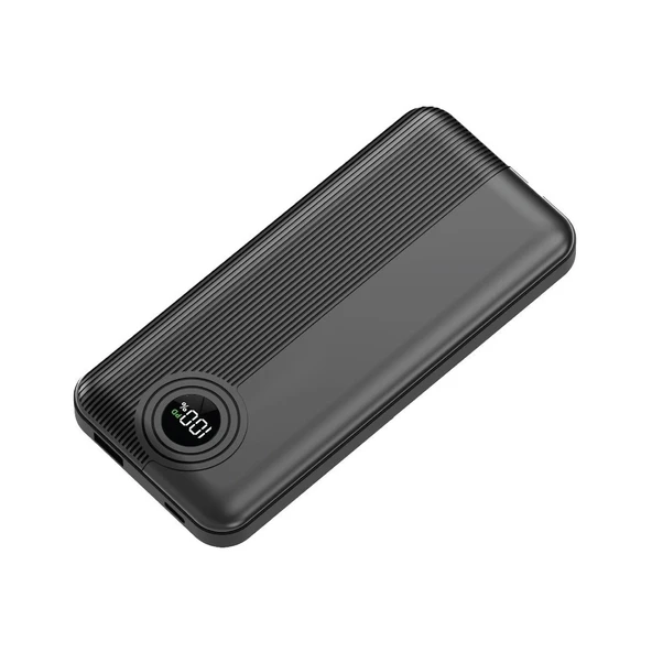 W3 10.000 mAh Type C+Lightning Entegre Kablolu LED Göstergeli Powerbank - Siyah