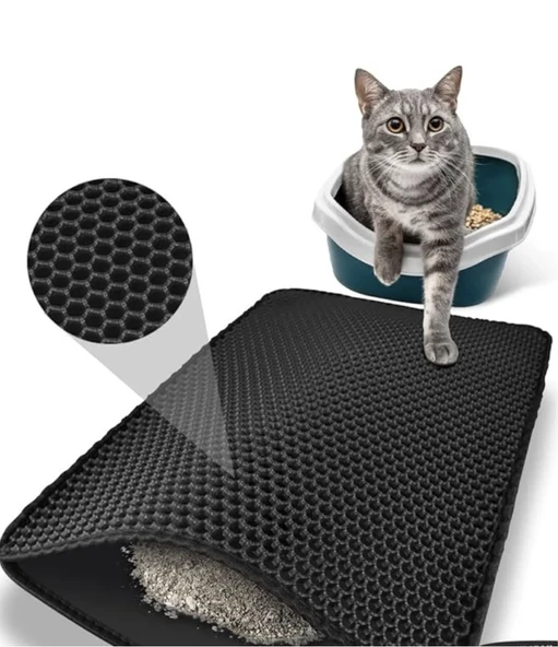 Büyük Boy Siyah Elekli Kedi Tuvaleti - Kolay Kum Boşaltımı, Sağlıklı Plastik, 60x42 cm - 2