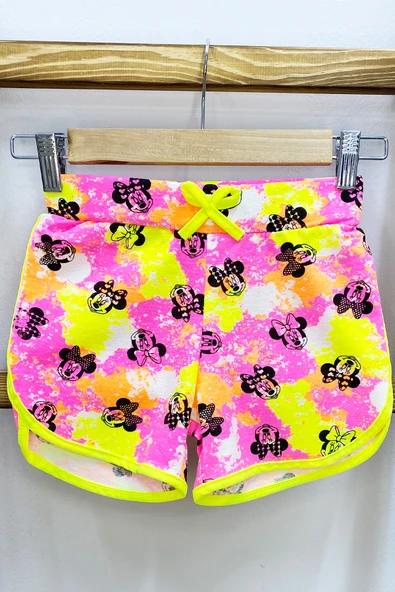 KIZ ÇOCUK ŞORT BASKILI FİYONKLU BELİ LASTİKLİ A22 - Resim 5