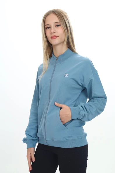 Toontoy Kız Çocuk Dik Yaka Fermuarlı Cepli Nakış Baskılı Örme Hırka - 2 İplik - 11