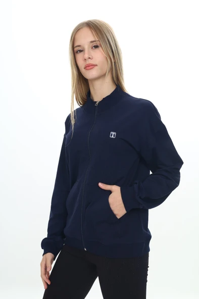 Toontoy Kız Çocuk Dik Yaka Fermuarlı Cepli Nakış Baskılı Örme Hırka - 2 İplik - 8