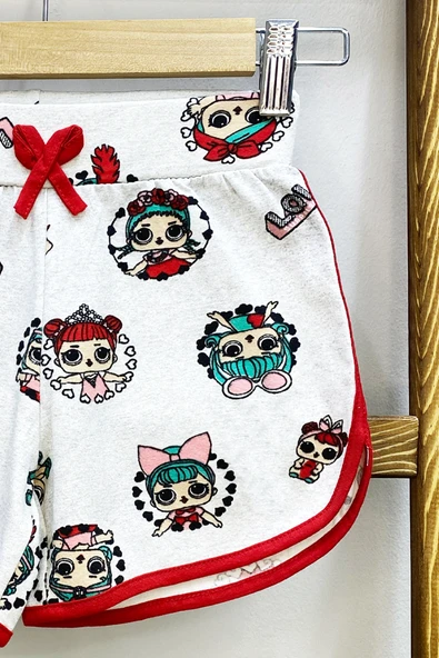 KIZ ÇOCUK ŞORT BASKILI FİYONKLU BELİ LASTİKLİ A22 - Resim 2