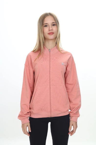 Toontoy Kız Çocuk Dik Yaka Fermuarlı Cepli Nakış Baskılı Örme Hırka - 2 İplik