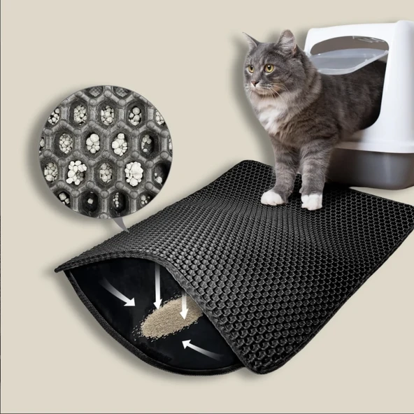 Büyük Boy Siyah Elekli Kedi Tuvaleti - Kolay Kum Boşaltımı, Sağlıklı Plastik, 60x42 cm