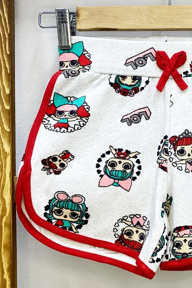 KIZ ÇOCUK ŞORT BASKILI FİYONKLU BELİ LASTİKLİ A22 - Resim 3