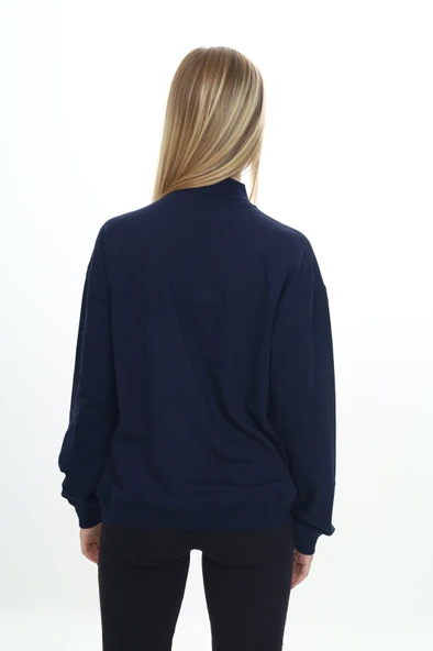 Toontoy Kız Çocuk Dik Yaka Fermuarlı Cepli Nakış Baskılı Örme Hırka - 2 İplik - 9