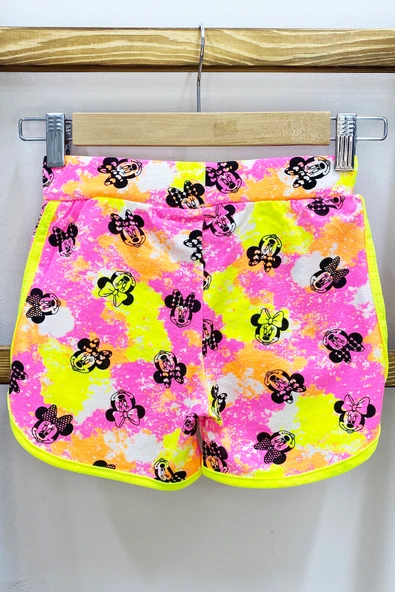 KIZ ÇOCUK ŞORT BASKILI FİYONKLU BELİ LASTİKLİ A22 - Resim 8