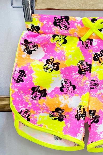 KIZ ÇOCUK ŞORT BASKILI FİYONKLU BELİ LASTİKLİ A22 - Resim 7