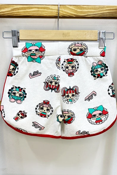 KIZ ÇOCUK ŞORT BASKILI FİYONKLU BELİ LASTİKLİ A22 - Resim 4